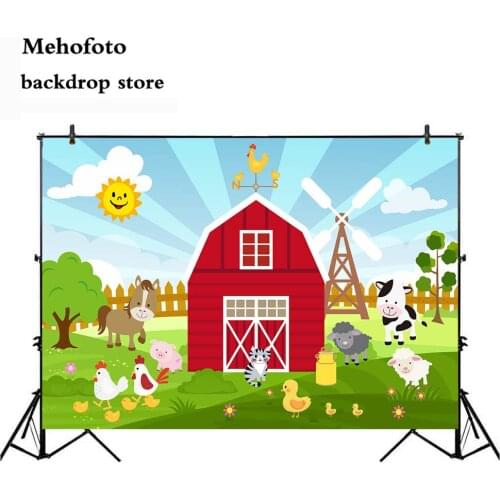 Mehofoto Farm Warehouse Photography Backdrop Cartoon Birthday Party Decoration Chicken Pig Sheep Photo Background Studio 244