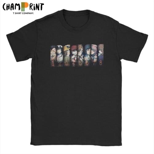 Steins Gate Lab Members T Shirts for Men Pure Cotton Novelty T-Shirt Round Collar Okabe Kurisu Makise Anime Tees Short Sleeve