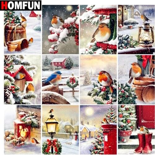 HOMFUN Art 5D Diy Diamond Painting "Christmas letterbox bird light" Diamond Pictures Cross Stitch 3D Rhinestone Embroidery Decor