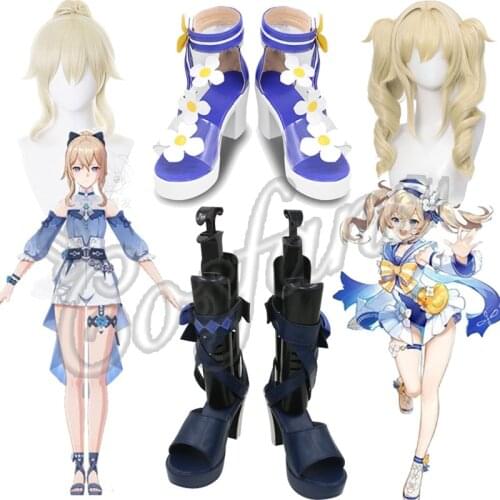 Genshin Impact Barbara Jean Swimsuit Cosplay Wig Summer Swimsuit Women Hair Summertime Sparkle Barbara Cosplay Shoes Women Wigs