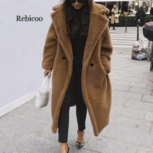 Women Warm Jacket Autumn Winter Fashion Loose Polar Fleece Long Sleeve Lapel Buckle Solid Color Ladies Thick Coat Plus Size