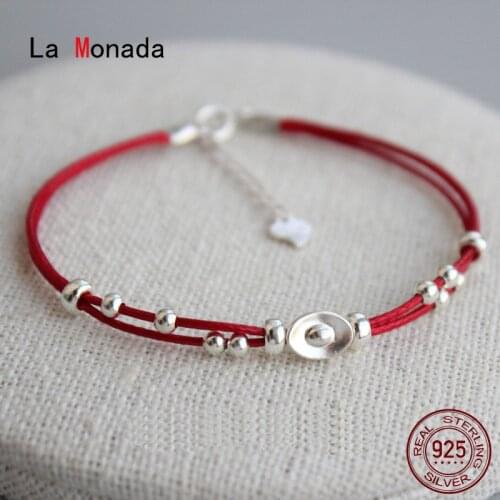 La Monada Ingots Lucky Red Thread For Hand 925 Sterling Silver Bracelet Red Thread String Rope Bracelets For Women Silver 925