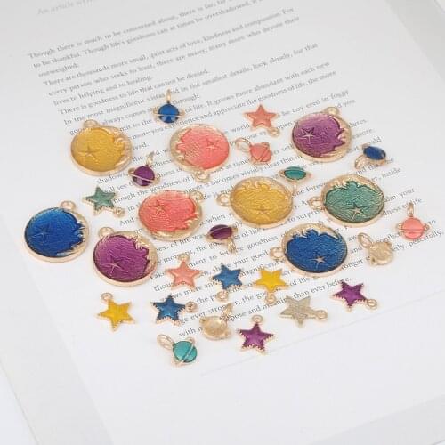 Hot Selling 5pcs/10pcs/lot Moon/Star/Planet Enamel Charms Alloy Oil drop Pendant For DIY Jewelry Bracelet Necklace Making