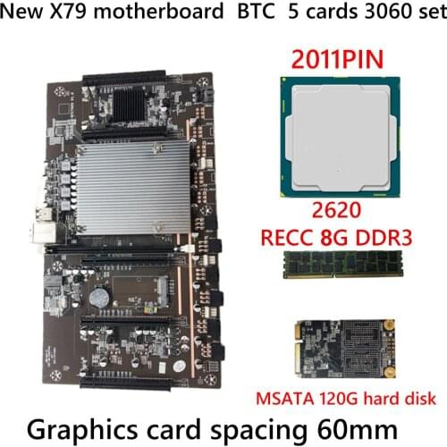 X79 H61 BTC Mining Motherboard Kit LGA 2011 DDR3 Supports 8G 60mm Pitch Support RTX3060 3080 Graphics Card for BTC Miner