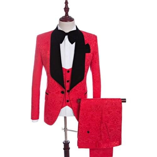New Arrival Jacquard Groomsmen Shawl Lapel Groom Tuxedos Men Suits Wedding/Prom Best Man Blazer ( Jacket+Pants+Vest+Tie) A44