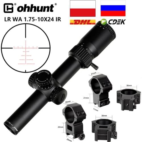 Ohhunt LR WA 1.75-10X24 IR Compact Riflescope Glass Etched Reticle Red Illuminated Tactical Optics Sight Turret Reset Lock Scope