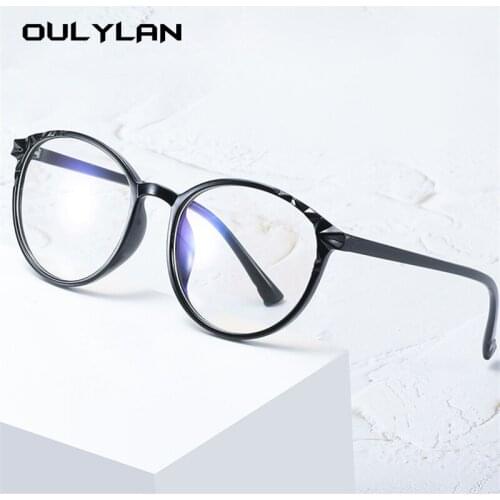 Oulylan Anti Blue Light Computer Glasses Men Vintage Round Eyeglasses Frames for Women Clear Fake Optical Frame