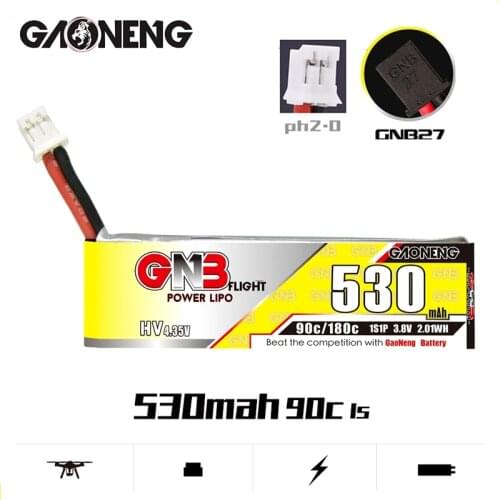 Original Gaoneng GNB 1S 3.8V 530mAh HV LiPo Battery MAX 180C PH2.0/GNB27 Plug For RC Quadrotor Airplane FPV Racing Drone Parts
