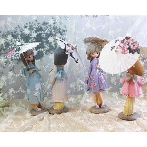 Lovely Resin Sculpture Ornament Girls Under Umbrella For Home Office Decor