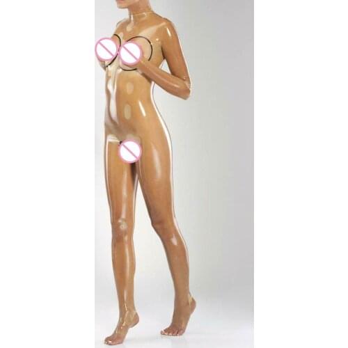 100% Handmade Latex Catsuit Rubber Gummi Front Hole Transparent Suit Club Wear Customized Back Zipper