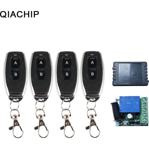 QIACHIP 433Mhz Universal Wireless Remote Switch DC 12V 1 CH Relay Receiver Module + 4PCS RF Transmitter 433 Mhz Remote Controls