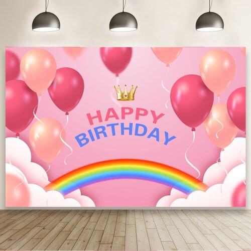 Pink Balloons Rainbow Background Portrait Photography Surprise Birthday Party Photozone Photo Backdrops Photocall Studio