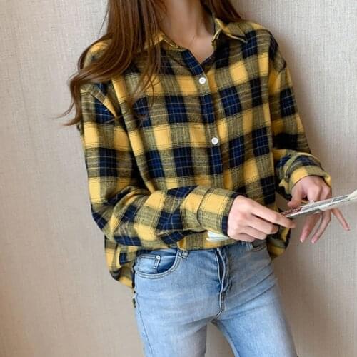 Nkandby Oversize Plaid Shirts Women 2021 Autumn Clothes Cotton Long Sleeve Vintage Loose Blouses Chic Top Female Streetwear