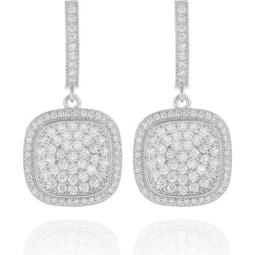Simple Geometric Square Hoop Earrings for Women Pave Small Zircon Plt Hanging Earrings