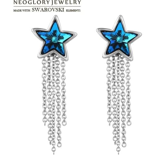 Neoglory Austria Crystal Dangle Earrings Exquisite Blue Star With Tassels Design For Lady Romantic Jewelry New Sale Gift