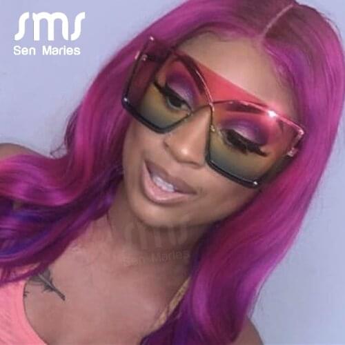 Oversized Red Yellow Gradient Cat Eye Sunglasses Women 2019 Luxury Brand Fashion Rimless Square Metal Female Men Sun Glasses