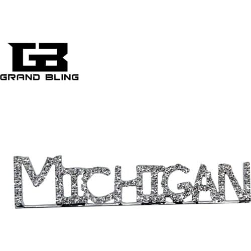 USA States Theme Gift Bling Rhinestone "MICHIGAN" State Word Pin Crystal Brooch Jewelry
