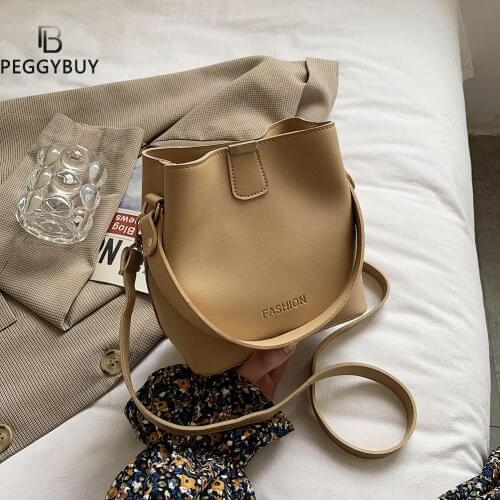 Casual wide strap buckets bag designer women shoulder bags luxury pu crossbody bag large capacity messenger bag simply purses