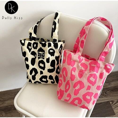 Women Canvas Handbag Ladies Retro Pink Leopard Print Shopping Bag Female Eco-Friendly Grocery Bag Travel Casual Totes for Girls