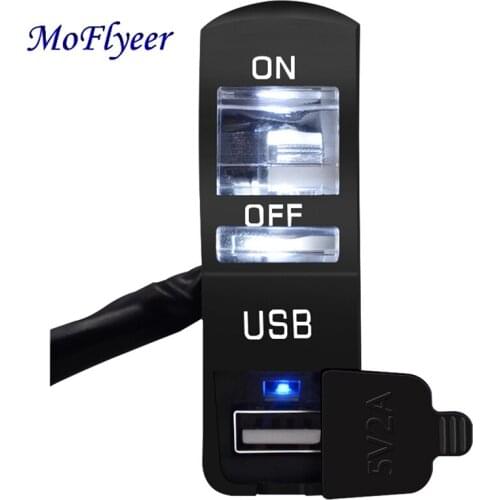 MoFlyeer Universal Multi-function Motorcycle 7/8" Handlebar Flashing Switch 2A USB Phone Charger LED Lamp Motorcycle Switches