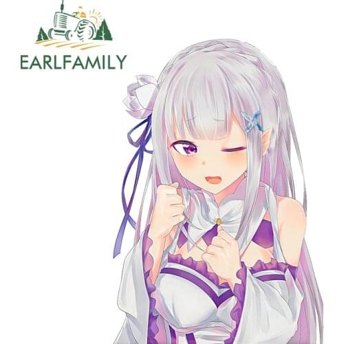 EARLFAMILY 13cm x 9.3cm for Emilia Re Zero Funny Car Stickers Personality Refrigerator Bumper Decal Vinyl Car Wrap Waterproof