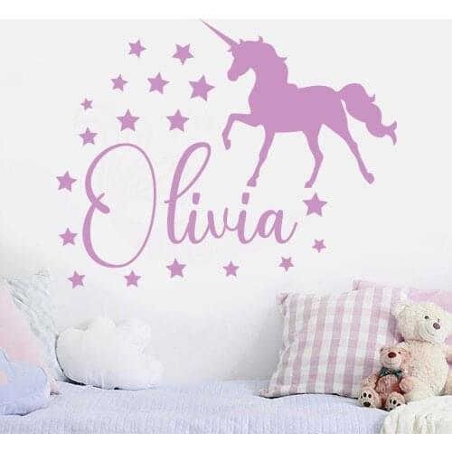 Girls Name Wall Decal Princess Room Personalized Unicorn Vinyl Art Sticker Bedroom Nursery Decal Mural Stars Animal Mural G103