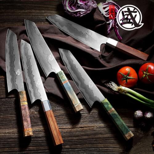 MITSUMOTO SAKARI 8''inch Damascus Steel Kiritsuke Knife Japanese handcrafted Knives natural Rosewood Handle Wooden gift BOX