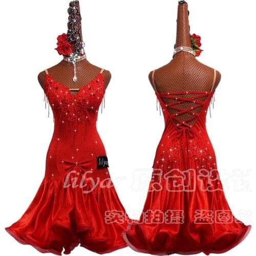 Latin Dance Skirt Lace Decoration Latin Dance Costumes Beading Skirt Wrap Hip Fishtail Latin Dance Dress Competition Dress Dress