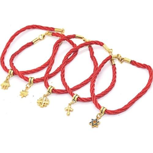 Handmade Woven Red Rope Chain Mini The Star of David Palm Jerusalem Cross Bracelets for Women Religious Prayer Jewelry Gifts