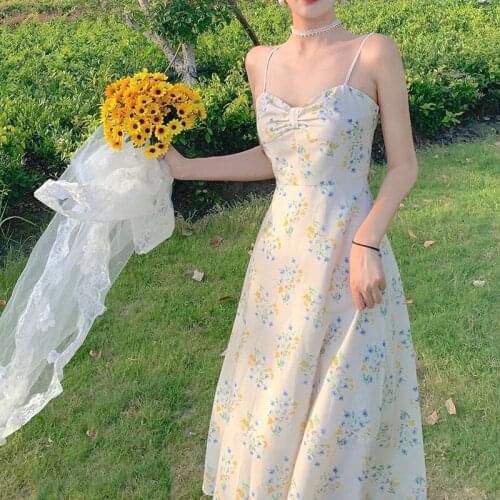 021 New Floral Print Sandy Beach Fairy Sleeveless Maxi Sundress Sexy Backless Women Party Dress Holiday A103