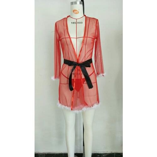 Women Sexy Mesh Kimono Dressing Babydoll Lingerie Belt Bathrobe Nightwear Robe Nightgown Sleepwear G-String Erotic Lingerie
