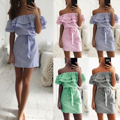 Woman Summer Dress 2021 fashion new Low-Cost Mileage AliExpress Off-the-Shoulder Striped A Spot Dresses for Women Vestidos