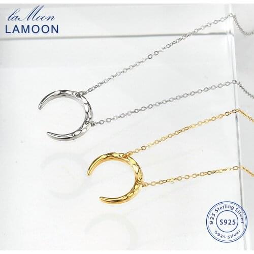 LAMOON 925 Sterling Silver Necklace For Women Choker Necklace Crescent Moon Pendant Yellow Gold Color Fashion Jewelry LMNL018