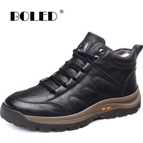Plus Size Winter Shoes Men Warm Sheep Fur Boots Men split Leather Non-Slip Ankle Sonow Boots Composite Sole Outdoor Men Shoes
