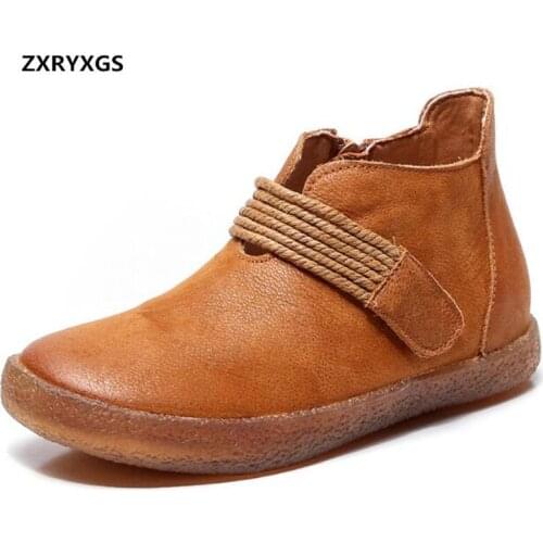 ZXRYXGS Brand Shoes Woman Shoes Ankle Boots 2020 New Spring Casual Shoes Flat Soft Genuine Leather Boots Winter Warm Snow Boots