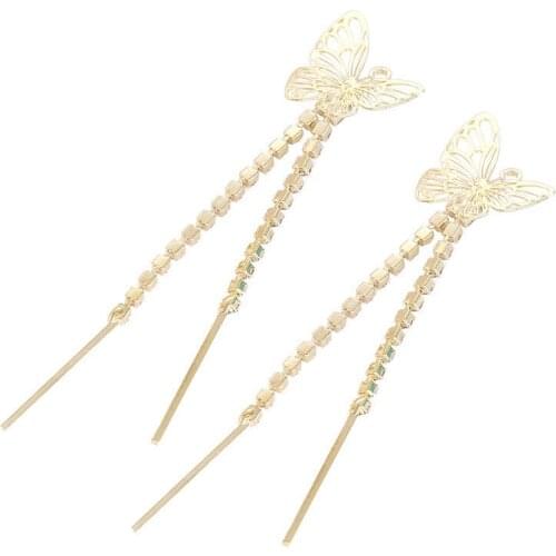 1pairs Metal Long Tassel Chain Drop Rhinestone Claw Chain Sticker Dangle Drop Ear Line Earrings Chain Diy Jewelry Makings Jp