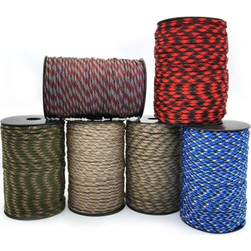 100M 550 Military Standard 7-Core Paracord Rope 4mm Outdoor Camouflage Parachute Cord Survival Umbrella Tent Lanyard Strap