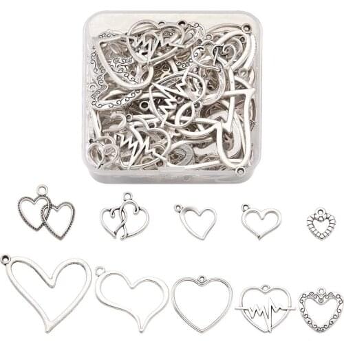 100Pcs Mixed Styles Heart Pendants Charms Hollow Frame Resin Pressed Flower DIY Jewelry Necklace Bracelet Making Accessaries