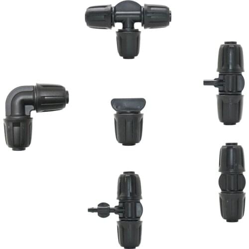 16mm 1/2'' PE Pipe Connector Splitter Tee Elbow End Plug Repair Coupling w/ Thread Lock To 4/7mm Hose Garden Drip Irrigation