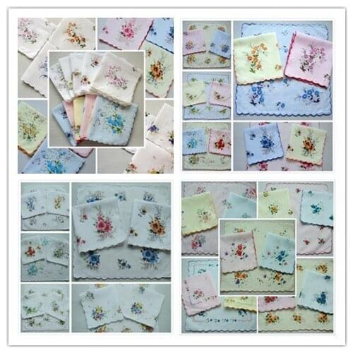 20pcs more than 20 styles flower 100% Cotton Womens/Girls Vintage Multi Floral Wedding Party Cotton Handkerchiefs