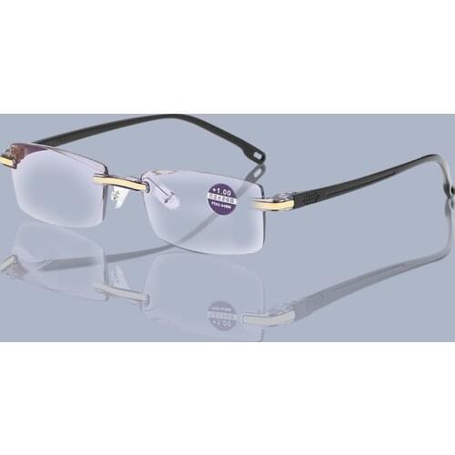 2021 Frameless Square Reading Glasses for Men Womens Anti Blue Light Computer Glasses Far Sight Presbyopia Reader Glasses Light