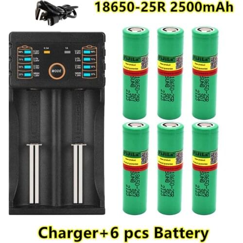 100% Original For Samsung 18650 2500mah battery INR18650 25R 20A discharge lithium batteries+ charger