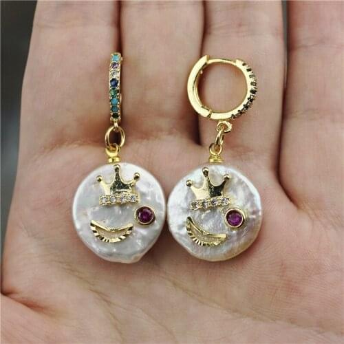 5pair/lot Beauty rainbow cz micro pave hoop earring with pearl pendant,fashion freshwater pearl with cz charm earring