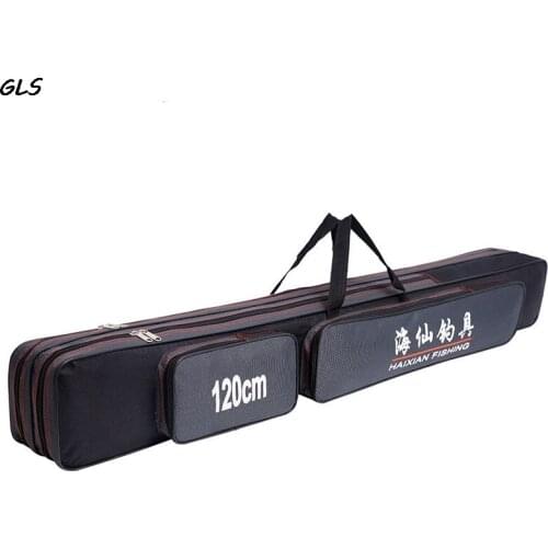 70cm/80cm/90cm/120cm Double Layer Fishing Bag Waterproof Fishing Rod Bag with Side Zipper Bag for Fishing Accessories