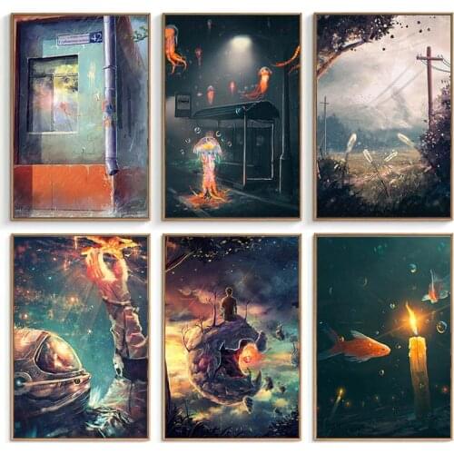 Abstract Landscape Canvas Art Posters and Print Fantasy Night Starlight Deep Sea Canvas Paintings on The Wall Home Decor Picture