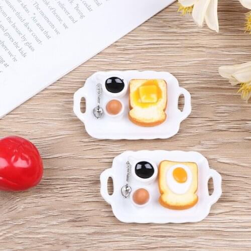 1:12 Dollhouse Accessories Simulation Mini Breakfast Set DIY Hamburger Croissant Toast Egg Coffee with Tray Kitchen Food Gifts