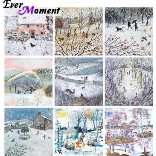 Ever Moment Diamond Mosaic Painting Cross Stitch Kits Embroidery Mystery Box Gift Art Home Decor Snow Scene Animal Dog ASF2349