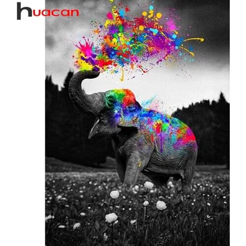 Huacan Diamond Painting Full Elephant Home Decor Diamond Embroidery Color Animal Mosaic Crystal Wall Sticker