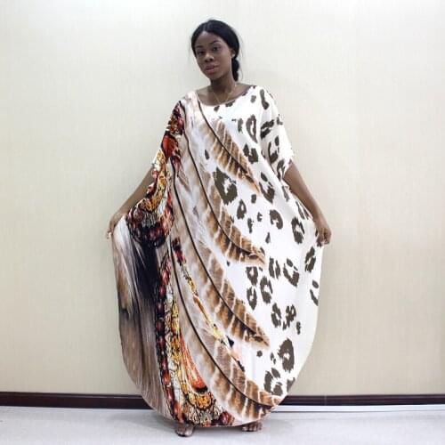Bohemian Leopard African Dresses for Women Loose Batwing Sleeve Autumn Maxi Dress