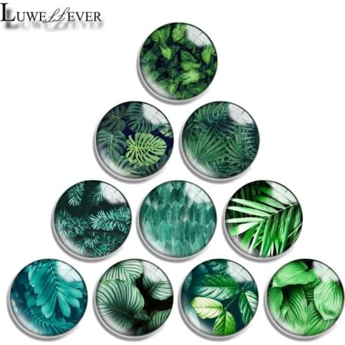 12mm 14mm 16mm 20mm 25mm 30mm 626 Green Leaves Mix Round Glass Cabochon Jewelry Finding 18mm Snap Button Charm Bracelet